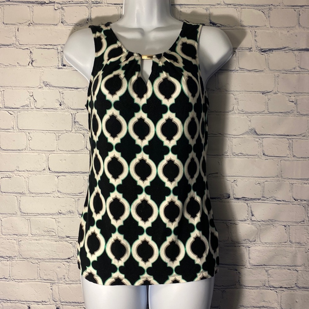 Banana Republic Top Womens XS Black and Cream Sleeveless Keyhole Shirt